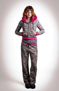 Low-waisted camo and hot pink sweatpants