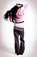 Low-waisted hibiscus and light pink sweatpants