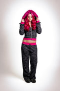 Zebra and hot pink fur-hooded jacket